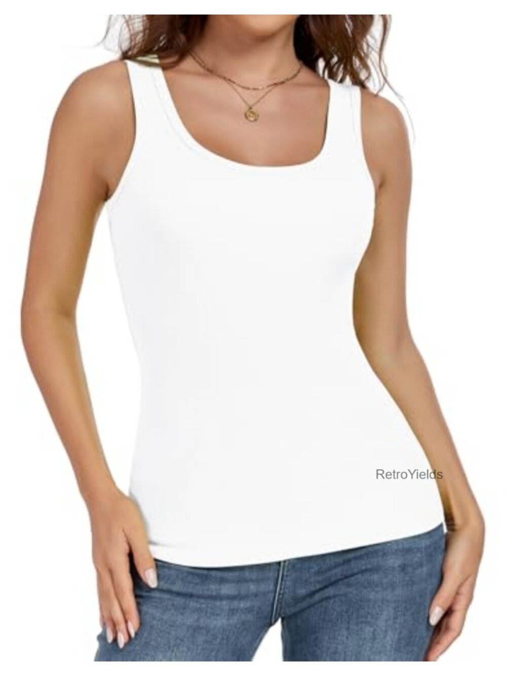 Sleeveless Scoop Neck Ribbed Tank Top for Women Cotton Blend Fitted Cami